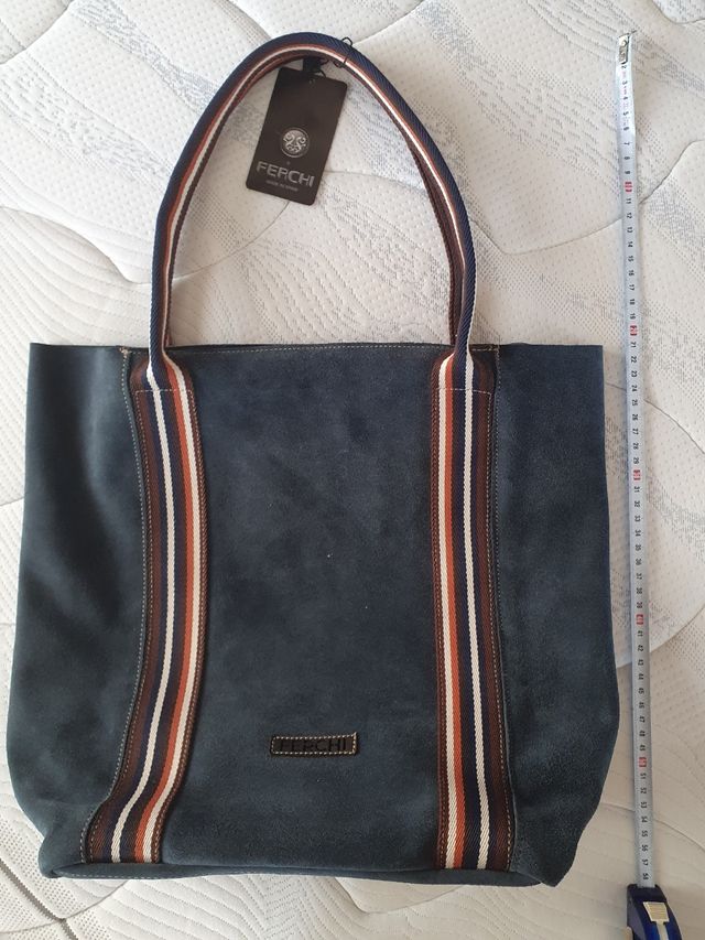 Bolso grande piel azul Ferchi