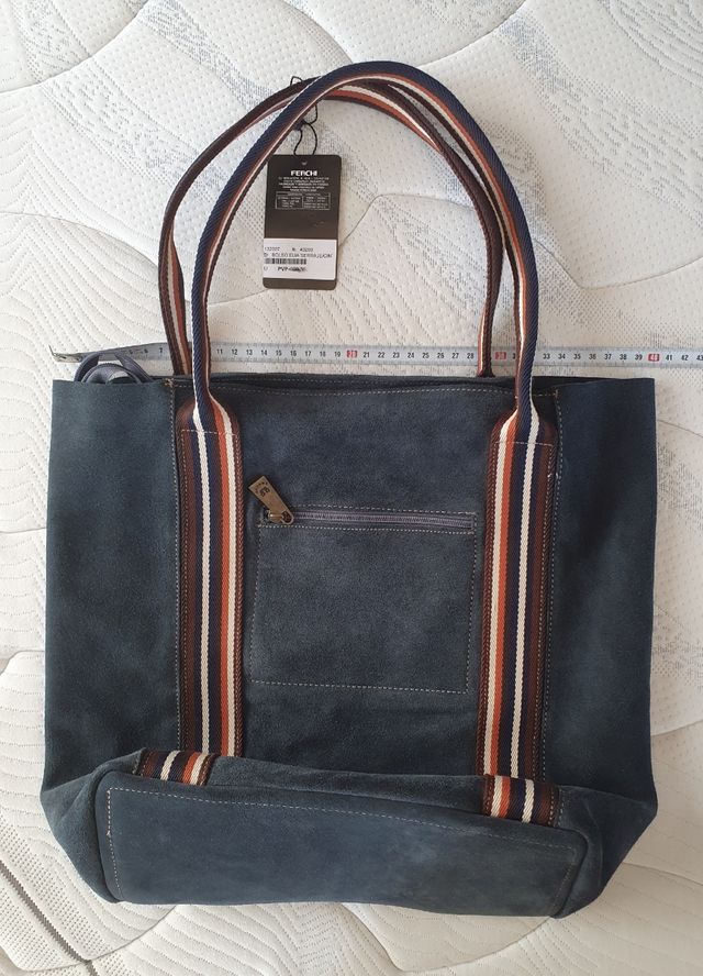 Bolso grande piel azul Ferchi