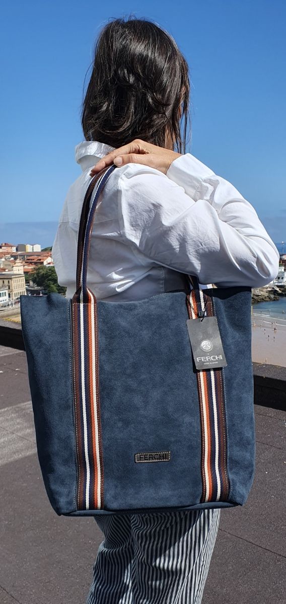 Bolso grande piel azul Ferchi