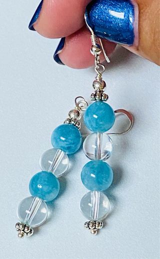 Pendientes de aguamarina y cuarzo en plata ley 925