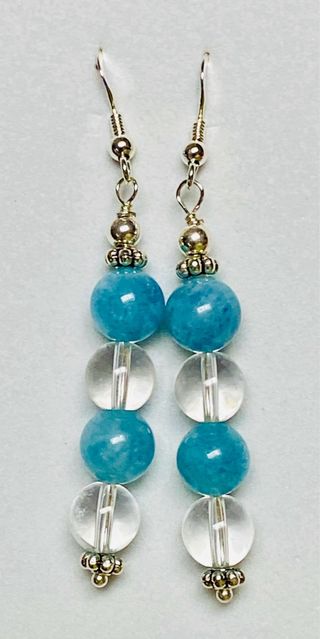 Pendientes de aguamarina y cuarzo en plata ley 925
