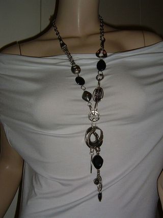 VINTAGE COLLANA CATENA LARGA CON SIMBOLI PIETRE