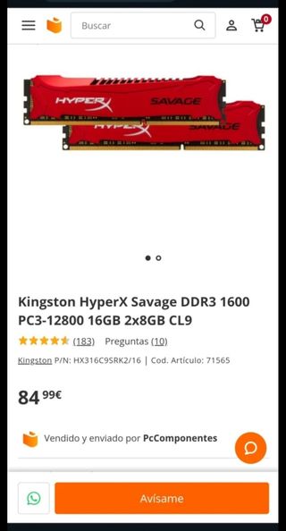 Memoria RAM Kingston hiper x