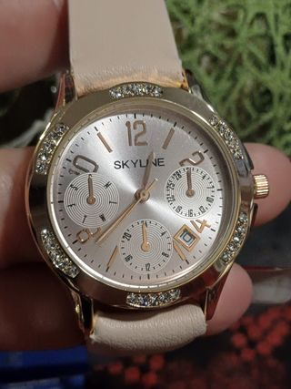 Reloj Mujer Acero y piel color beige