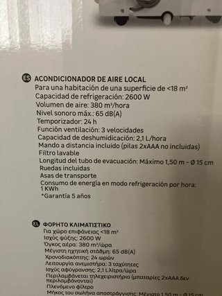 Aire portatil (Calor/Frio/Deshumidificador/etc)
