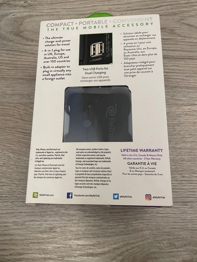 Adattatore di alimentazione USB-A US/UK/EU/AU