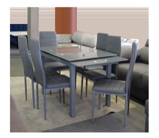 Mesa con cristal extensible y 6 sillas