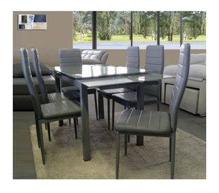 Mesa con cristal extensible y 6 sillas