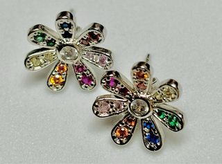Pendientes margaritas multigemas plata de ley 925