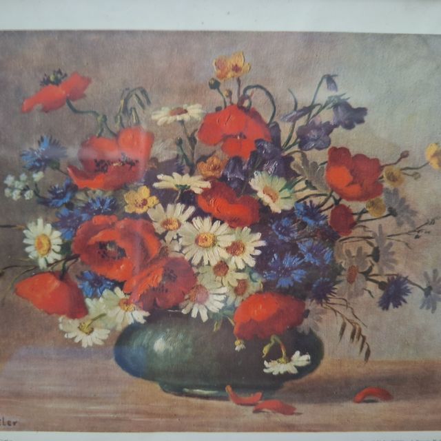 Bodegón floral con cristal