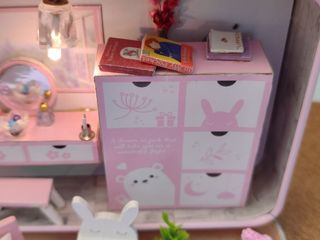 Miniatura Lata muñecas rosa niña casita maqueta