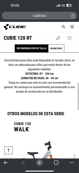 Bicicleta bebé niño CUBE Cubie RT 120