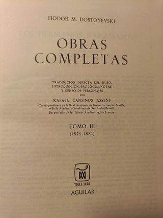 Libro OBRAS Completas Fiodor M.Dostoyevski