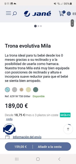 TRONA EVOLUTIVA BEBÉ MILA JANÉ