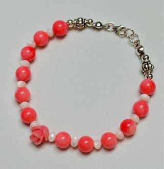 Pulsera de nacar, coral rosa y plata de ley 925