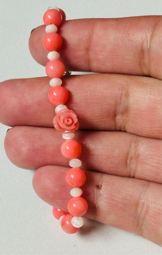 Pulsera de nacar, coral rosa y plata de ley 925