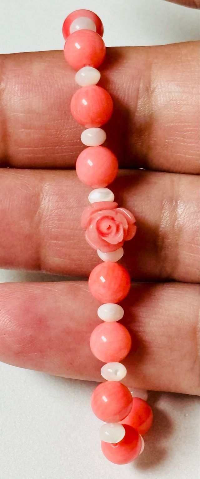 Pulsera de nacar, coral rosa y plata de ley 925