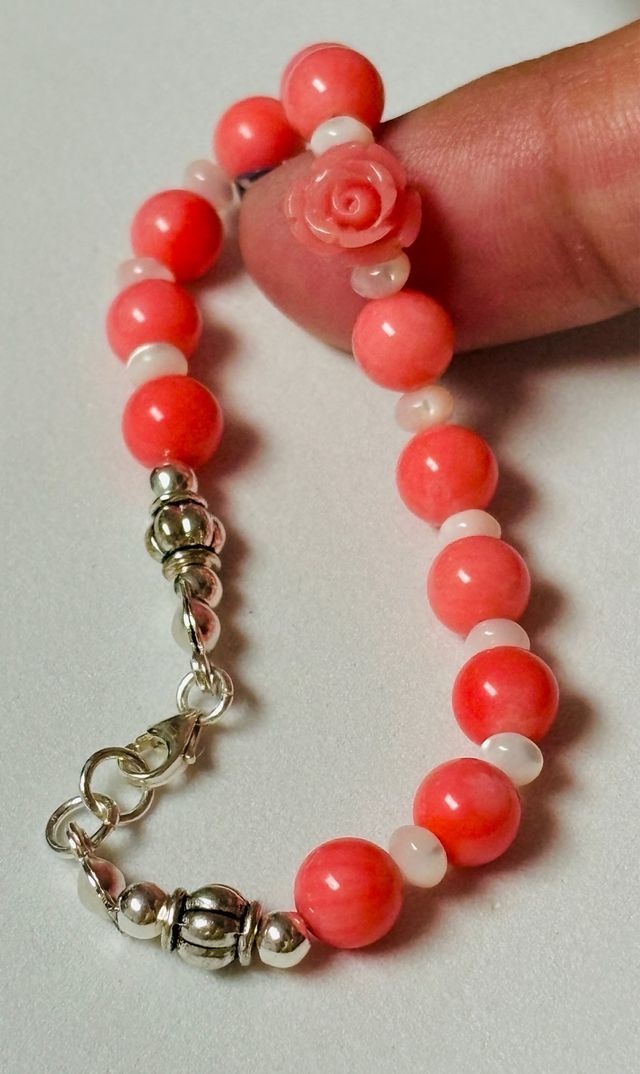 Pulsera de nacar, coral rosa y plata de ley 925
