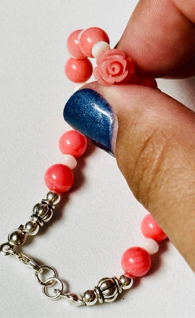 Pulsera de nacar, coral rosa y plata de ley 925