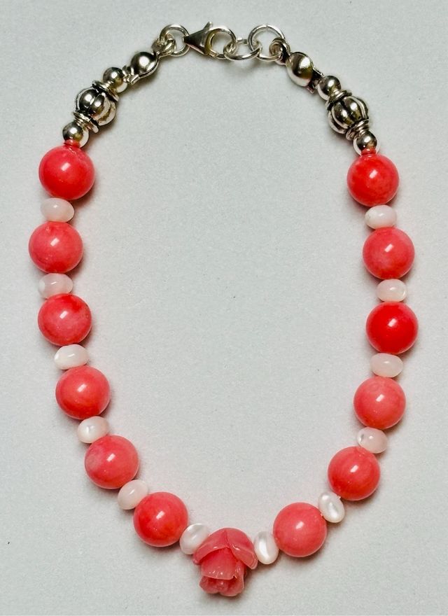 Pulsera de nacar, coral rosa y plata de ley 925