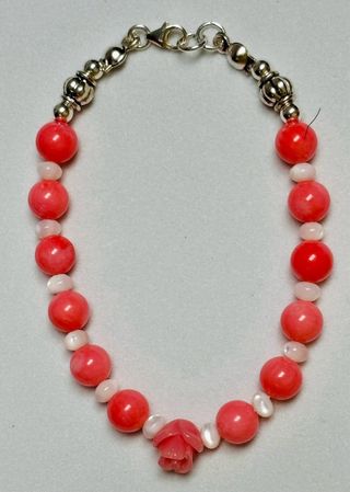 Pulsera de nacar, coral rosa y plata de ley 925