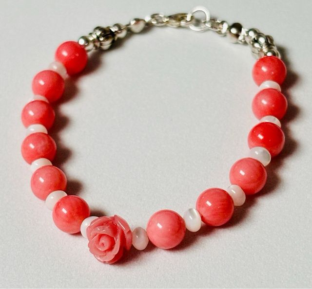 Pulsera de nacar, coral rosa y plata de ley 925