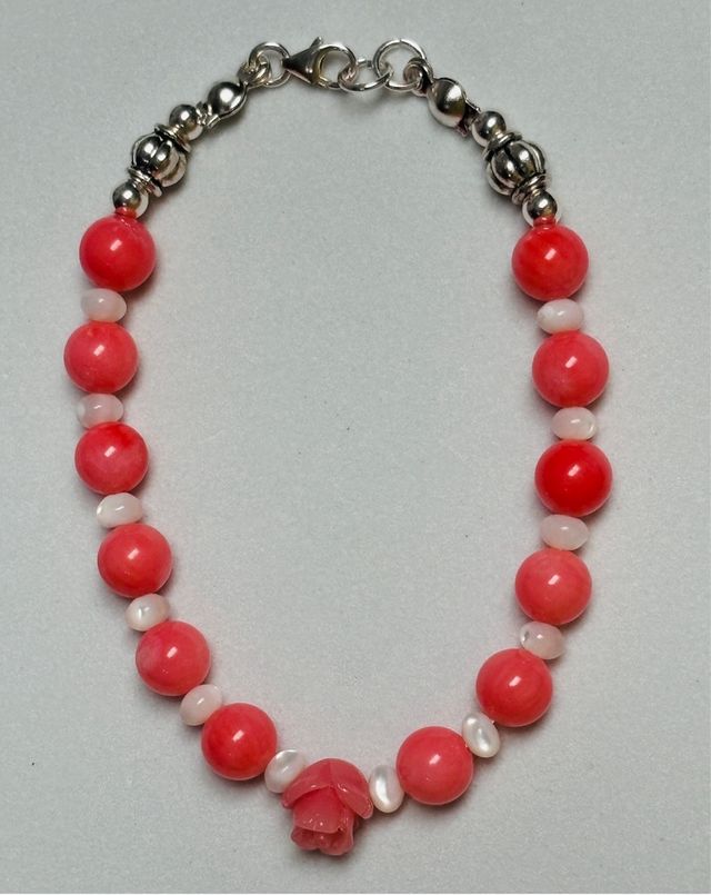 Pulsera de nacar, coral rosa y plata de ley 925
