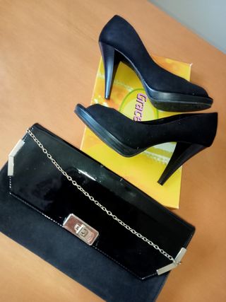 👠Decolte n.39 più pochette nere in camoscio 
