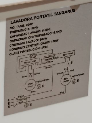 Lavadora portátil Tangarus IBIZA 8kg ideal cámping