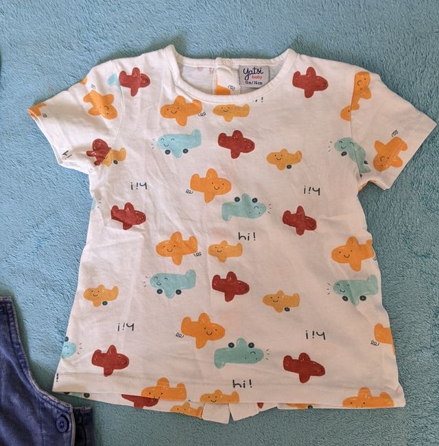 Conjunto verano bebé Peto vaquero + camiseta 12 m
