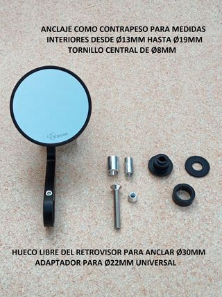 Pareja espejos retrovisores bar end redondos moto
