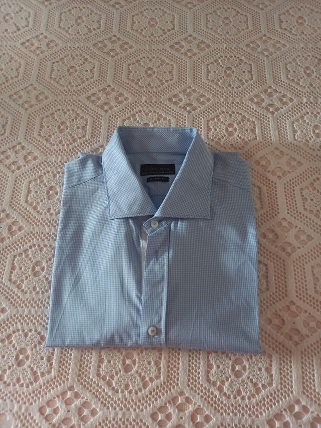Camicia celeste e bianca 100 % cotone