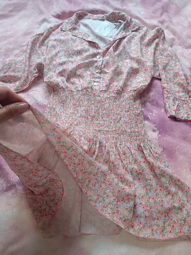 Vestido camisero flores con cinturilla