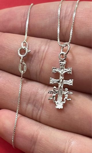 Colgante Cruz Caravaca Con Cadena De Plata De Ley
