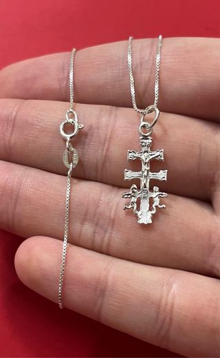 Colgante Cruz Caravaca Con Cadena De Plata De Ley