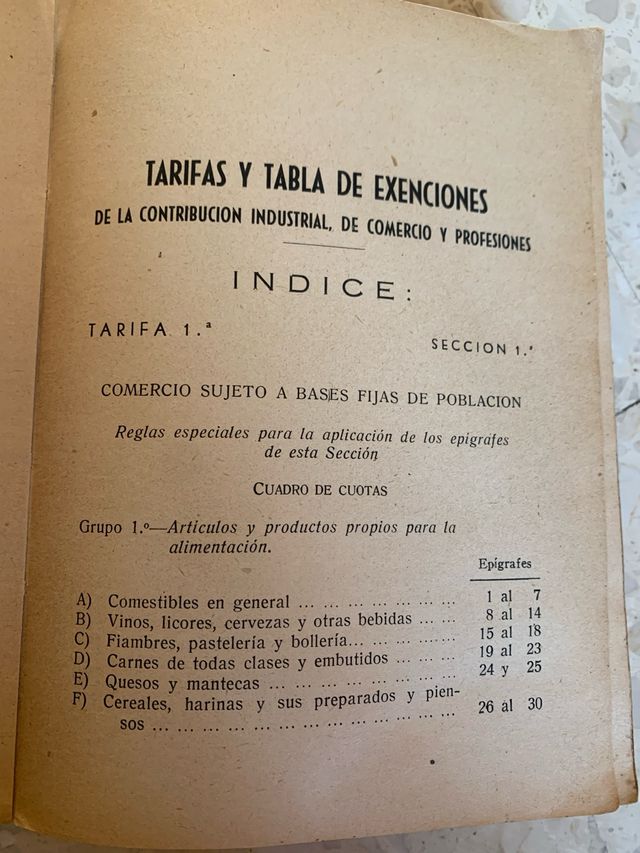 Tarifas de la Contribución Industrial