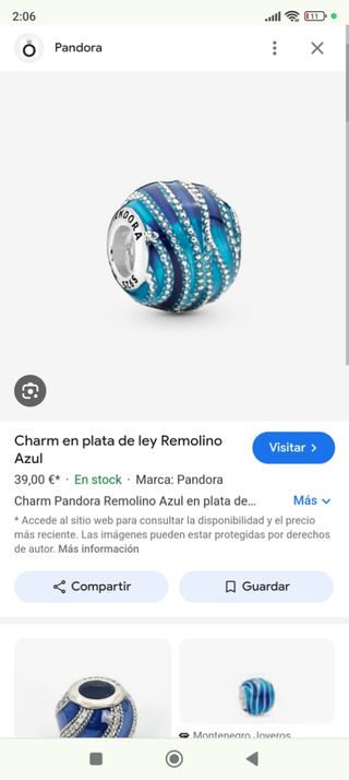 Charm en plata de ley Remolino Azul
