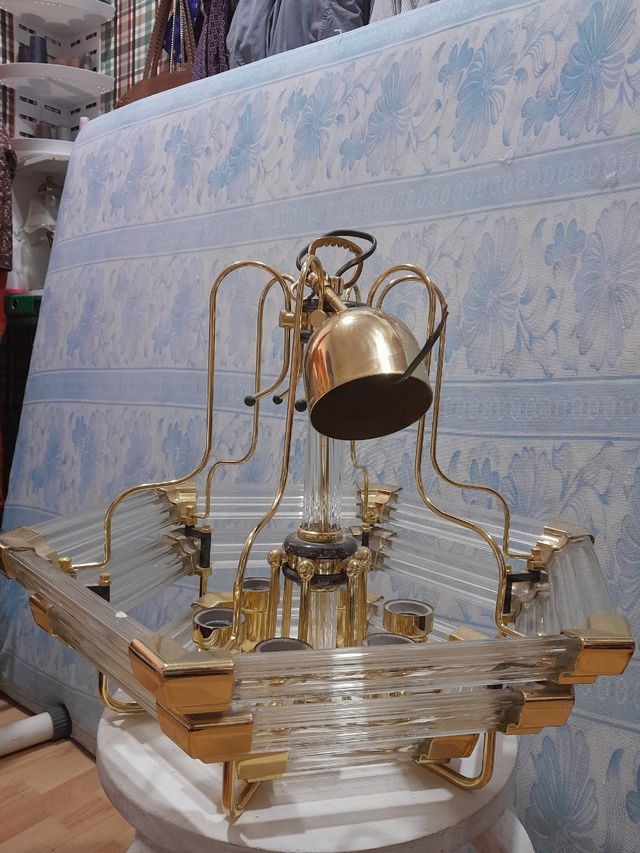 LAMPARA DE CRISTAL Y BRONCE PARA TECHO