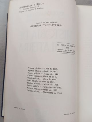 Libro "Historia de Inglaterra" de 1964