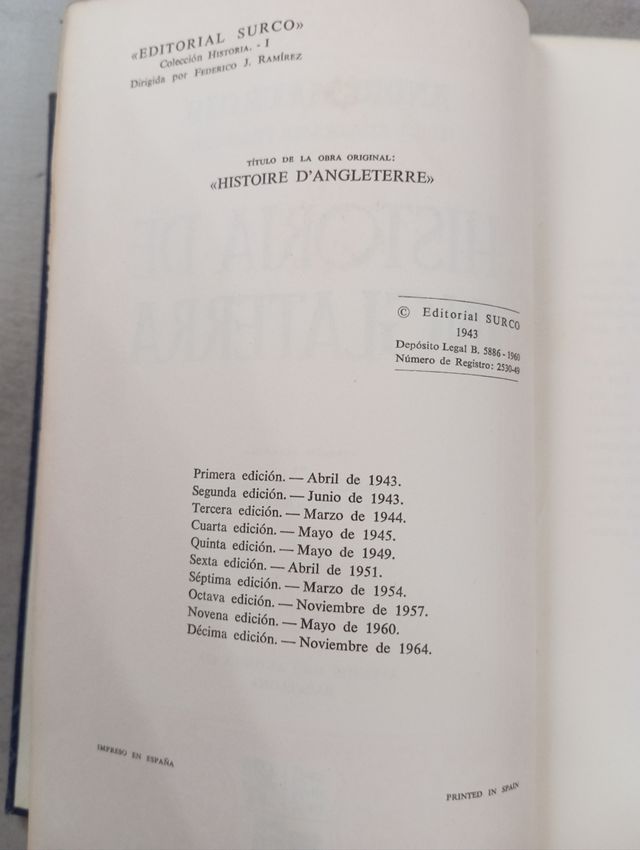 Libro "Historia de Inglaterra" de 1964