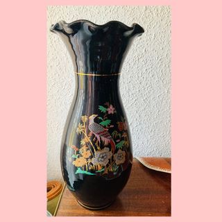 JARRÓN CHINO CON DISEÑO DE FLORES Y PÁJAROS