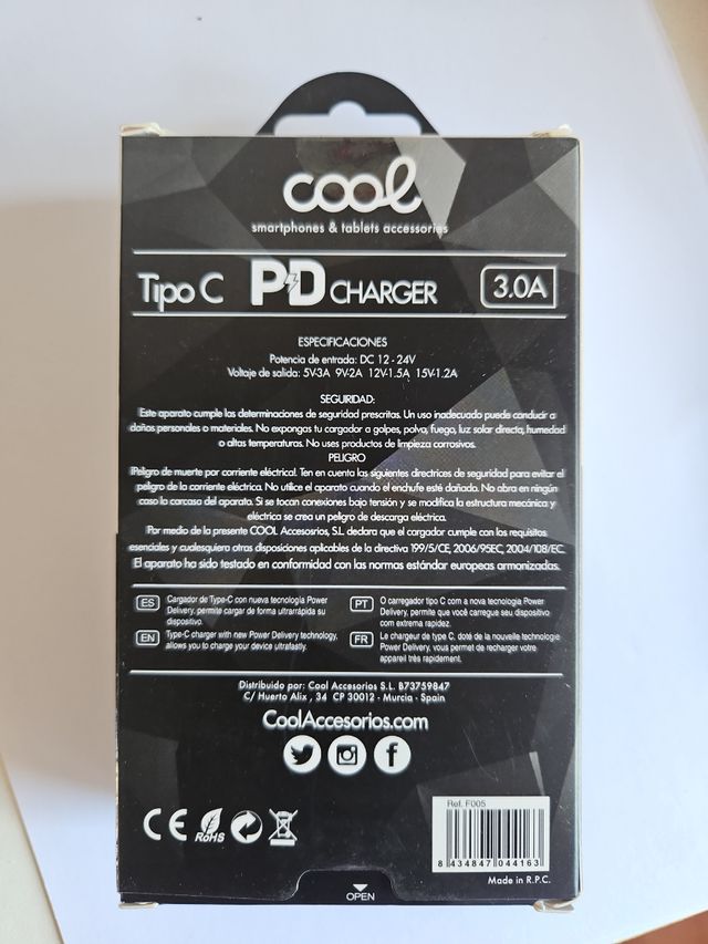 Cargador de coche 12v a USB-C