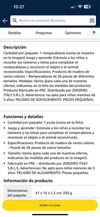 Juguete Puzzle madera educativo jirafa.