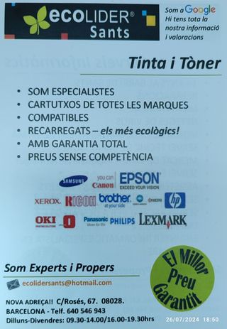 Tóner para impresoras Brother, HP, Canon