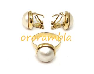 Juego pendientes y anillo oro 18k