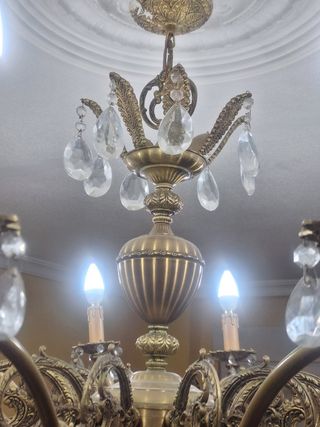 Lámpara bronce y cristal de roca de techo vintage