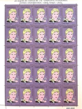 Pliego 25 sellos Élida Amigó dona andorrana