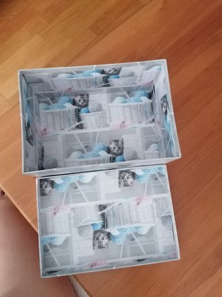 Cajas cartón y madera gatos
