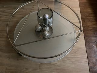 Sofa rinconera piel NUEVO + Mesa cristal redonda