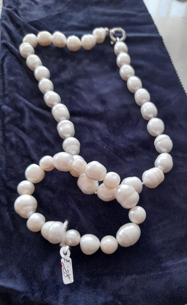 Collar gargantilla y pulsera perla natur